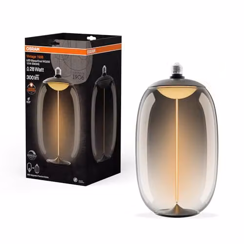 Bombilla LED Osram Vintage 1906 Big Elipse Oval regulable, filamento transparente, casquillo E27, 12W, luz blanca cálida