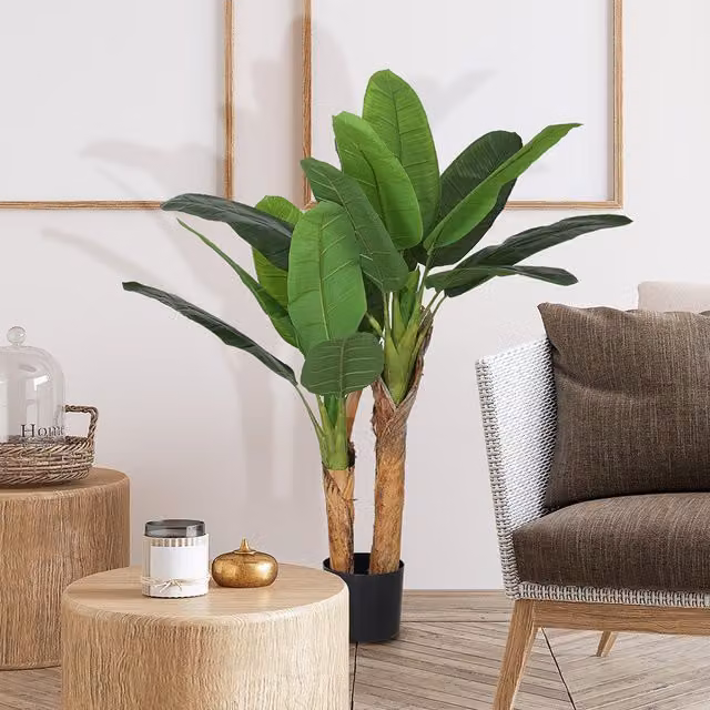 Árbol de plátano artificial Homcom verde con maceta y 2 troncos, An/P/Al: 17 x 17 x 120 cm
