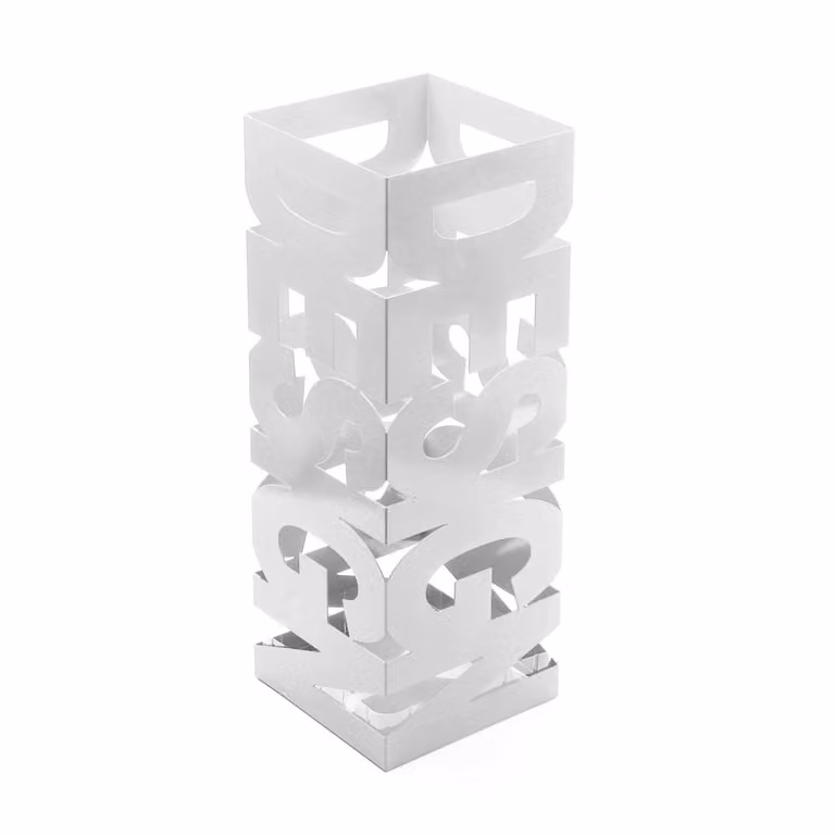 Paragüero moderno Versa Home de metal blanco con bandeja extraíble