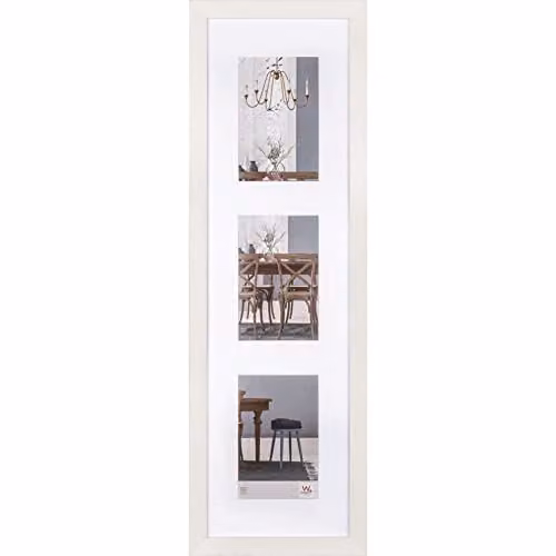 Marco de fotos de madera Walther Design Fiorito blanco para galería de 3 fotos de 10x15 cm con paspartú