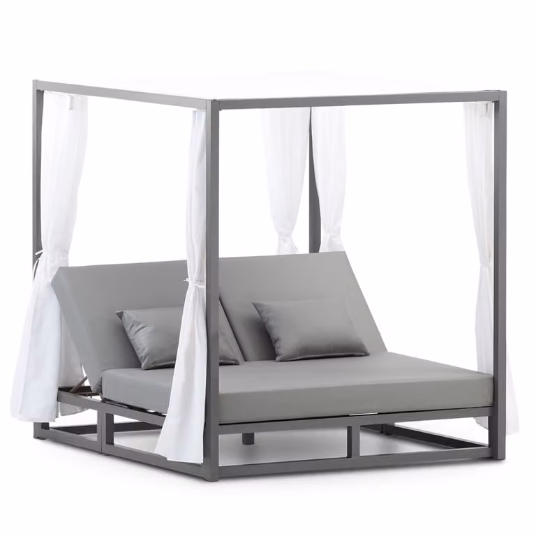 Cama balinesa Defora Home de aluminio lacado color antracita con cojín gris para exterior