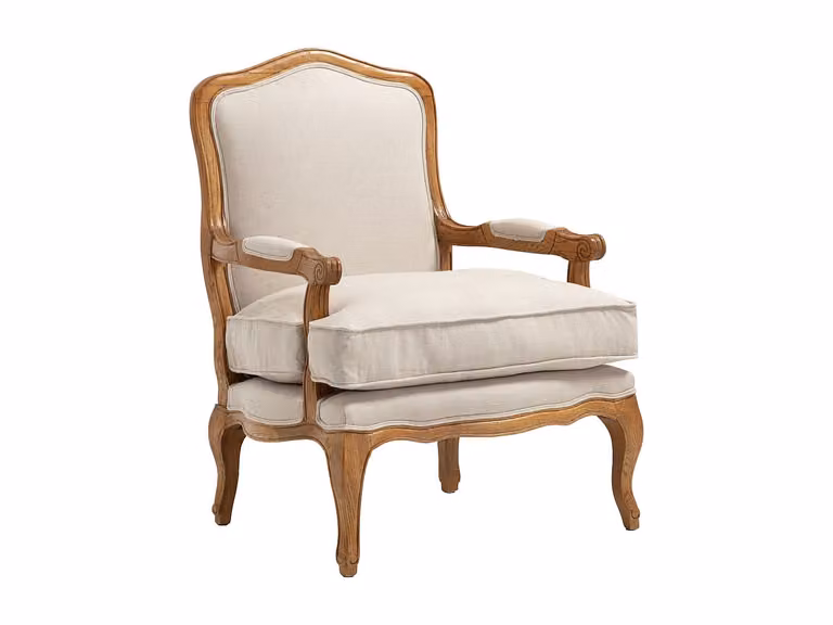 Sillón de lino MAHAUX beige con estructura de madera sólida y reposabrazos An/P/Al: 73 x 67 x 96 cm