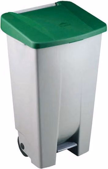 Contenedor de basura con pedal DENOX de plástico en color gris o verde con capacidad de 120 litros