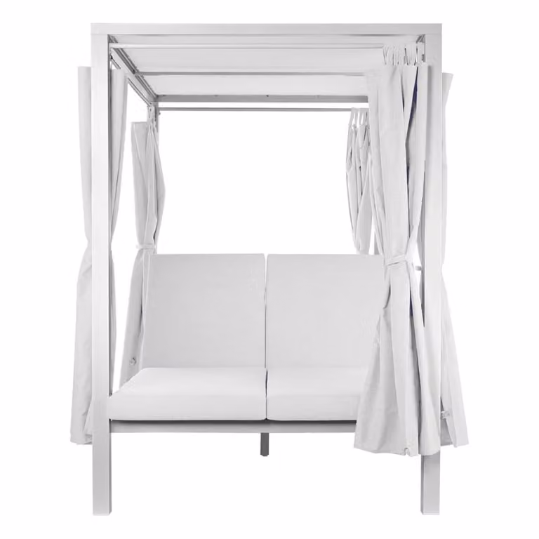 Cama de jardín NIYLO en aluminio blanco con dosel solar y reposacabezas ajustable An/P/Al: 148 x 188 x 205 cm