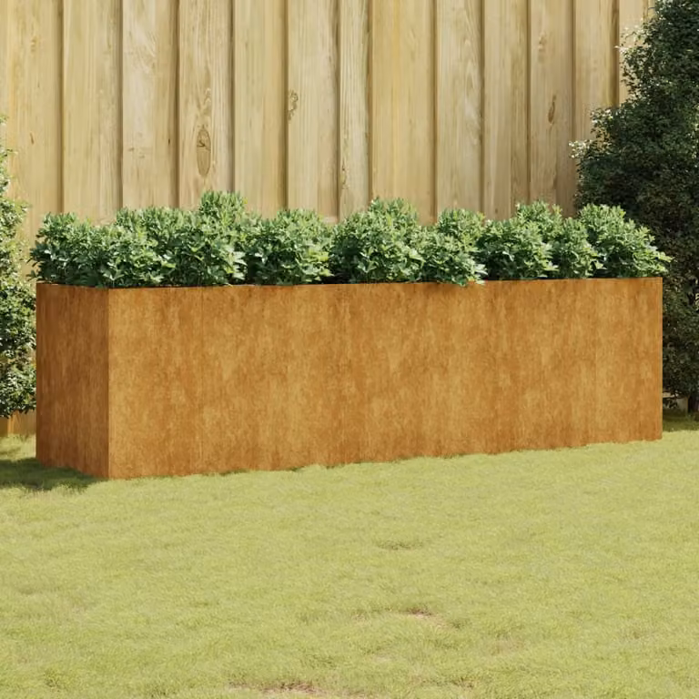 Jardinera de acero corten Syfax color marrón An/P/Al: 280 x 80 x 80 cm