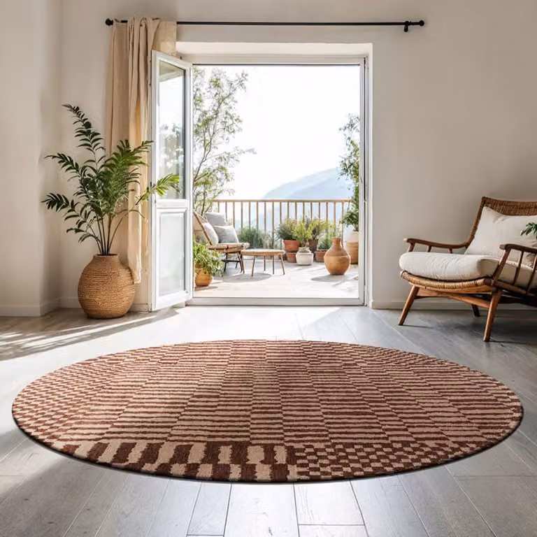 Alfombra lavable Louis de Poortere Berber de estilo marroquí y diseño minimalista en rojo y marrón, An/An: 140 x 140 cm