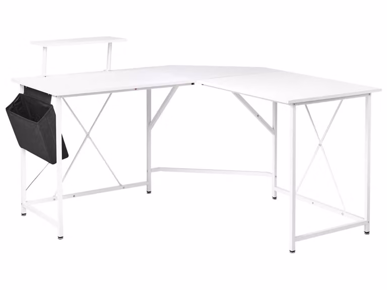 Escritorio esquinero moderno Beliani blanco con almacenaje An/P/Al: 180 x 140 x 76 cm