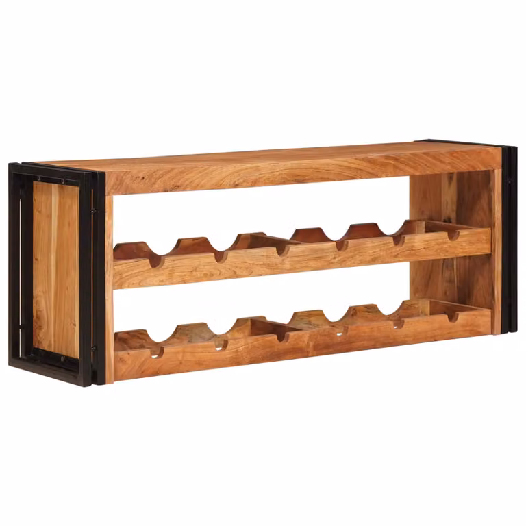 vidaXL Estante de Vino de Madera de Acacia Sólida y Metal, Estilo Industrial, Marrón, An/P/Al: 120 x 45 x 33 cm