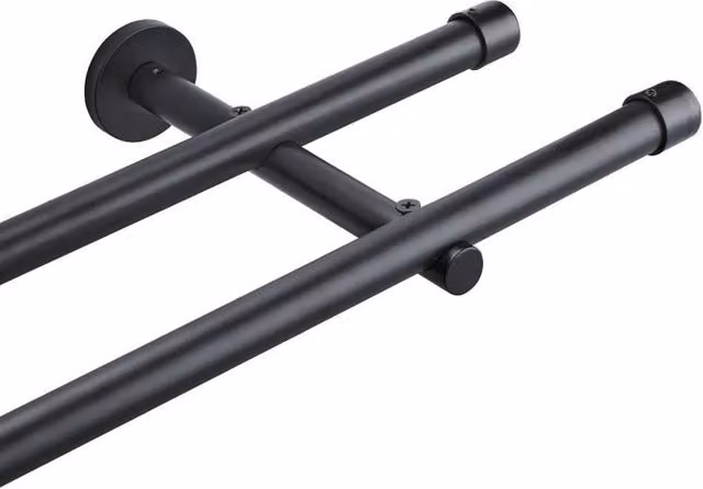 Set de 2 barras de cortina CTLITE de acero inoxidable en color negro para montaje en pared, longitud: 360 cm, diámetro: 20 mm