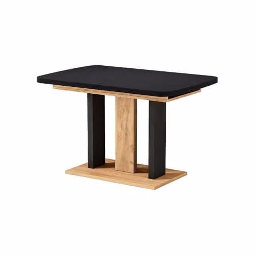 Mesa de comedor extensible Vicco Fenaro en negro y roble dorado, An/P: 120-160 x 80 cm