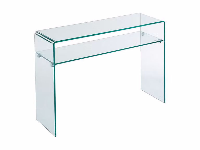 Consola moderna de cristal templado con 1 estante de Stileos en color transparente, An/P/Al: 110 x 75 x 35 cm