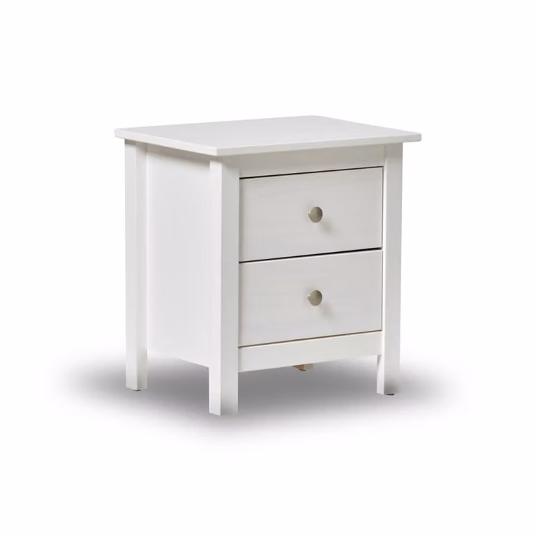 Mesita de noche de 2 cajones Duehome en madera de pino color blanco mate An/P/Al: 46 x 49,5 x 35 cm