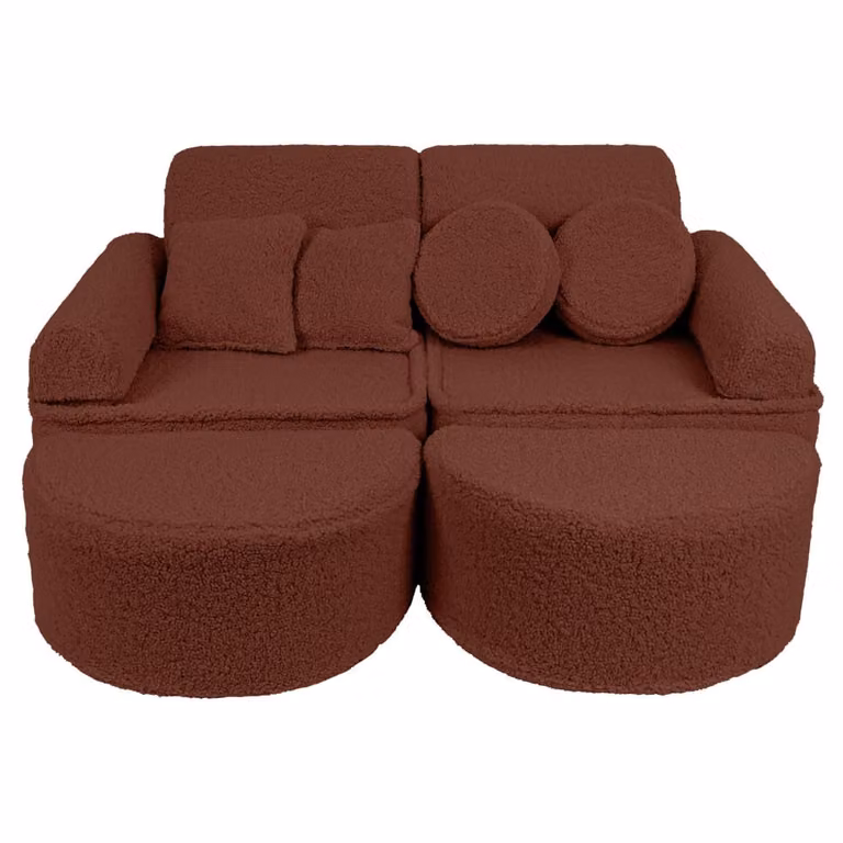 Sofá modular infantil MeowBaby de 12 piezas en tejido boucle color marrón con fundas extraíbles