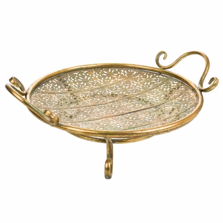 Centro de mesa oval Wanderlust deco con diseño floral en metal y cristal color dorado