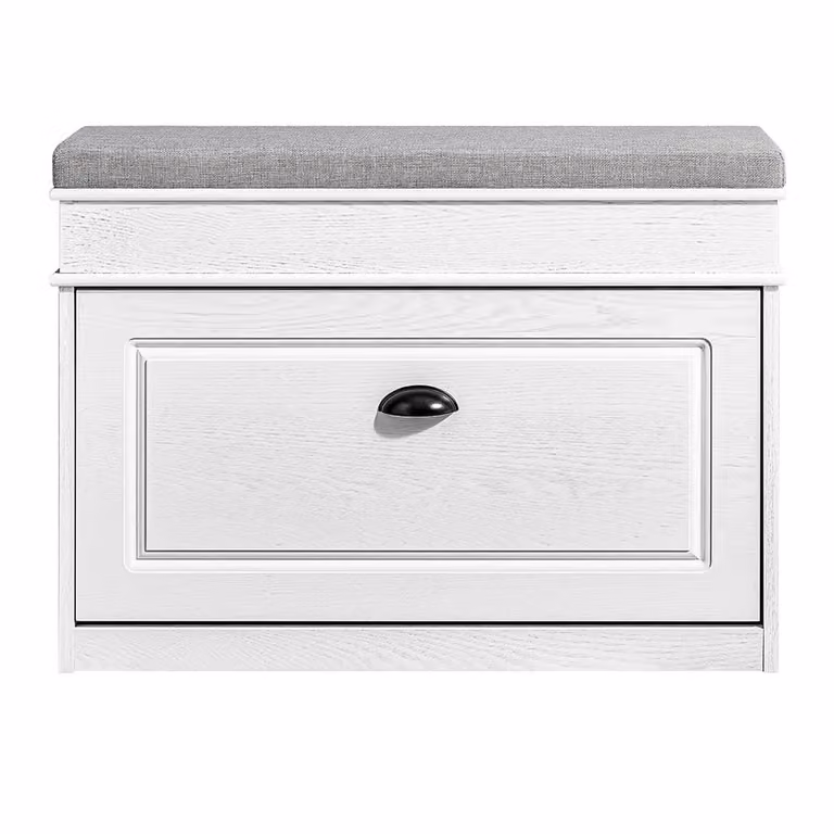 Banco zapatero SoBuy blanco con asiento de cojín y cajón lateral, An/P/Al: 75 x 24 x 51 cm