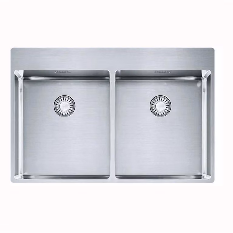 Fregadero de encastre Franke modelo BOX BXX 220-36-36 A en acero inoxidable color plata con válvula de control giratoria