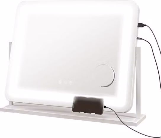 Espejo de maquillaje Homcom con luz LED ajustable, interruptor táctil y puerto USB, color blanco, An/P: 58 x 46 cm