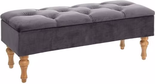 Banco cofre de terciopelo gris ATMOSPHERA An/P/Al: 126 x 38 x 41 cm