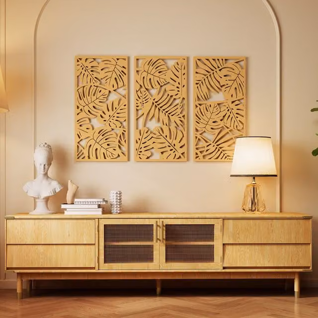 Decoración de pared moderna Homcom con diseño floral y botánico en colores beige y marrón, An/P/Al: 40 x 0,9 x 80 cm
