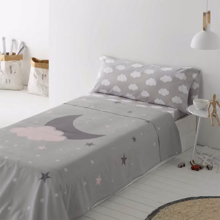 Juego de sábanas infantil Cotton Artean con diseño de estrellas en gris para cama de 105 cm