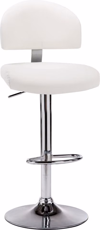 Taburete de cocina moderno Syfax en cuero sintético blanco y estructura metálica plateada