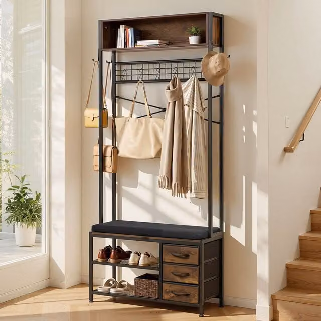 Armario de entrada VEVOR moderno en color negro mate, con perchero, estante para libros, 3 cajones y zapatero, ideal para pasillo, dormitorio o salón, An/P/Al: 80 x 30 x 180 cm