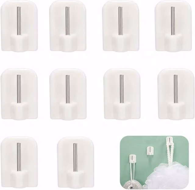Pack de 10 ganchos autoadhesivos LIIYIELA para barra de cortina de plástico, montaje en pared sin taladros, disponibles en blanco o negro