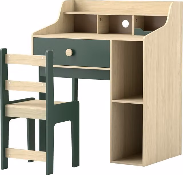 Set de Escritorio y Silla Infantil YULINLAND Verde con Estanterías y Cajón de Almacenaje An/P/Al: 80.4 x 50 x 96 cm