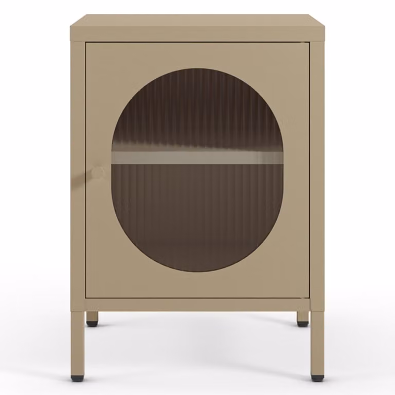 Mesita de noche Homifab de metal y cristal con diseño geométrico en color beige y acabado mate para tu dormitorio