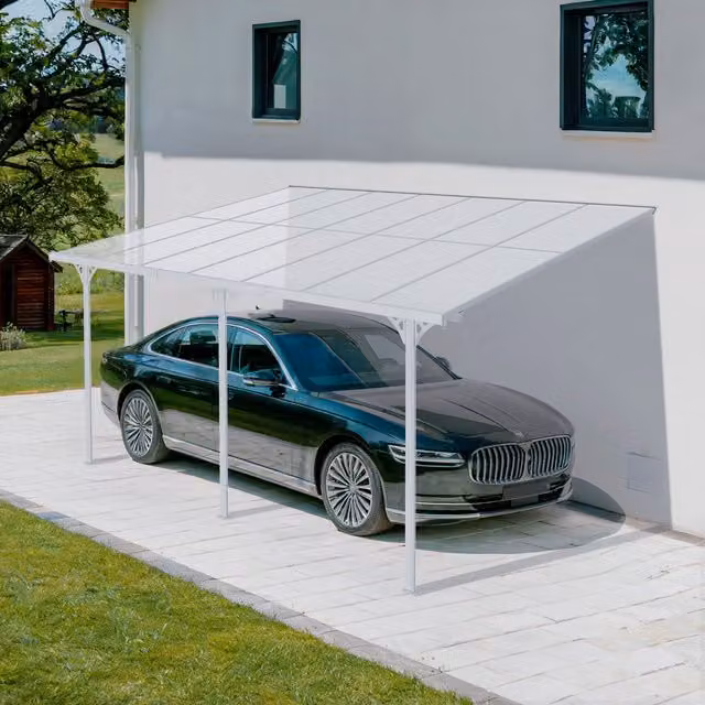 Pérgola o Cochera Adosada Cazeboo Kléo de Aluminio Blanco con Cubierta de Policarbonato Transparente An/P/Al: 450 x 300 x 270 cm