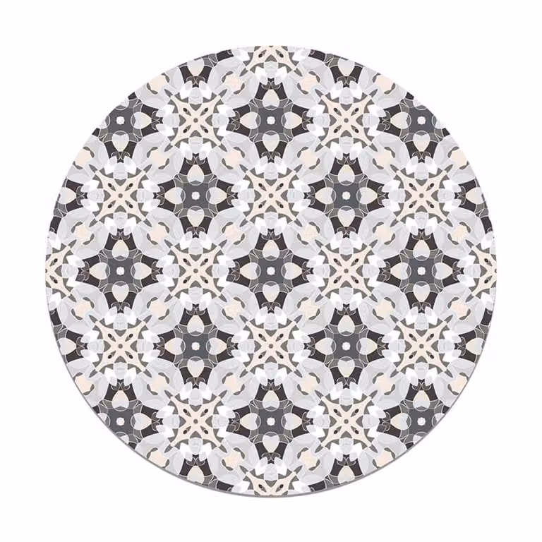 Alfombra redonda de vinilo con diseño oriental en color gris, Diámetro: 190 cm