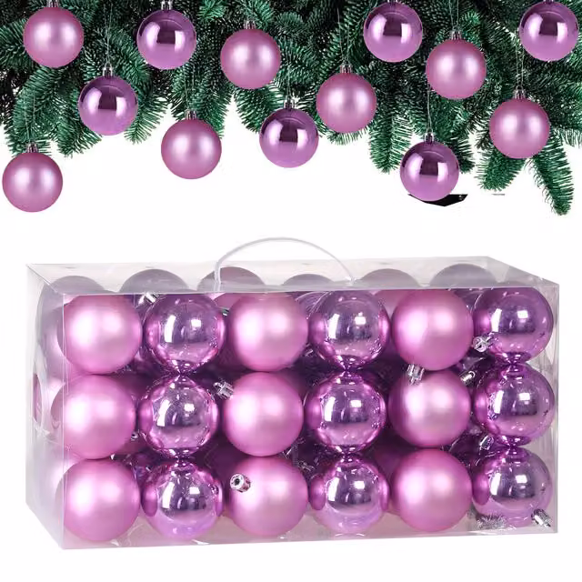 Set de 54 bolas de Navidad Casaria en color rosa con acabado mate y brillante para tu decoración