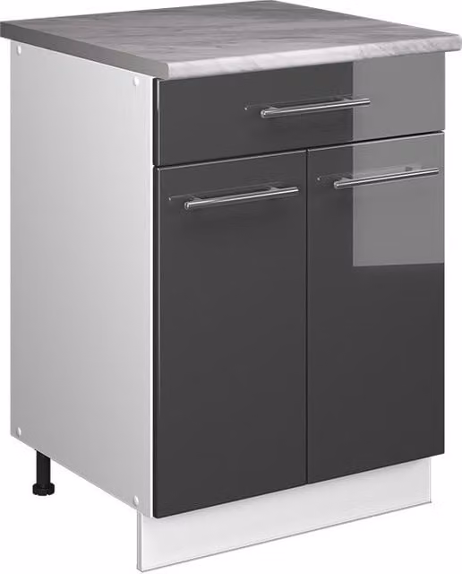 Mueble bajo para fregadero Vicco Fame-Line en antracita alto brillo y blanco, An: 60 cm, Al: 60 cm, P: 35,5 cm