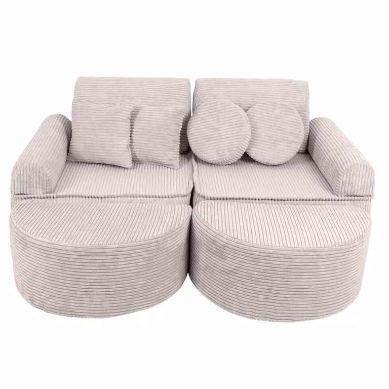 Sofá infantil modular MeowBaby de terciopelo en color beige con 12 piezas y función de cama, Ancho: 120 cm