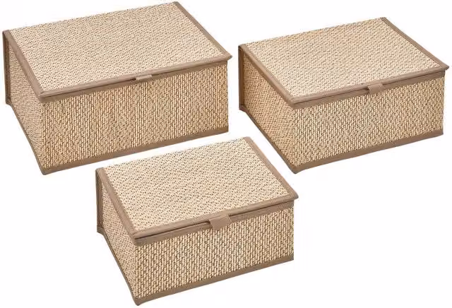 Lote de 3 cestas Stemy de 5five en colores marrón y beige con acabado de ratán de plástico