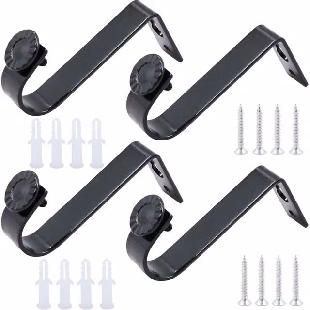 Juego de 4 soportes de metal XISRENS para barras de cortina, montaje en pared o techo, color negro, diámetro interior: 22 mm