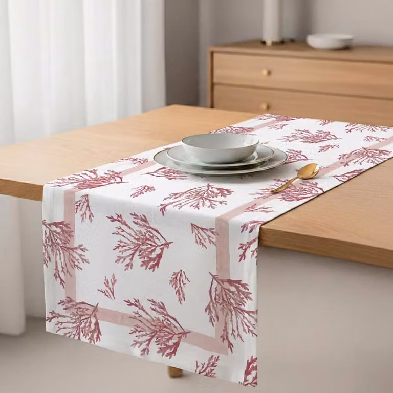 Camino de mesa floral Naf Naf de algodón en rojo y blanco, An/P: 50 x 150 cm