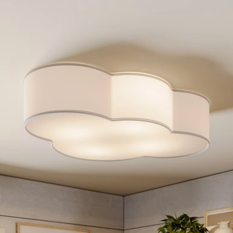 Lámpara de techo Cloud de TK Lighting en color blanco con acabado de tela y metal, atenuable y con casquillo E27 para salón