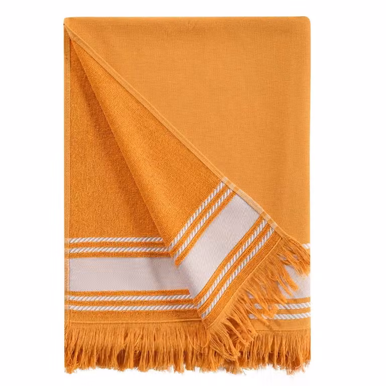 Toalla de playa de algodón Sensei Maison estilo fouta mediterránea con rayas en color naranja, An/P/Al: 180 x 100 cm