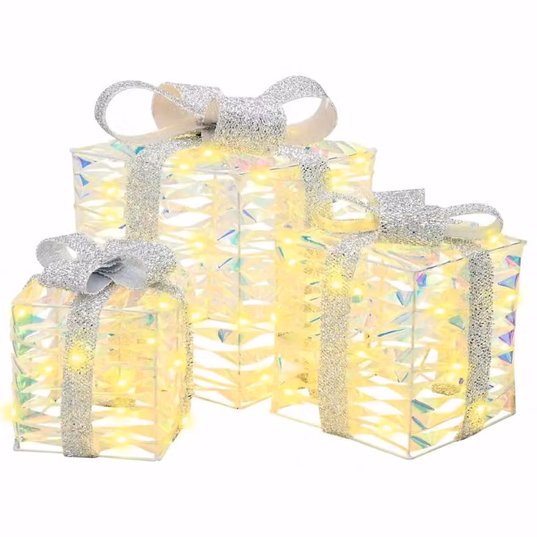 vidaXL Set de 3 Cajas de Regalo Navideñas Iluminadas con 150 LED Blanco Cálido