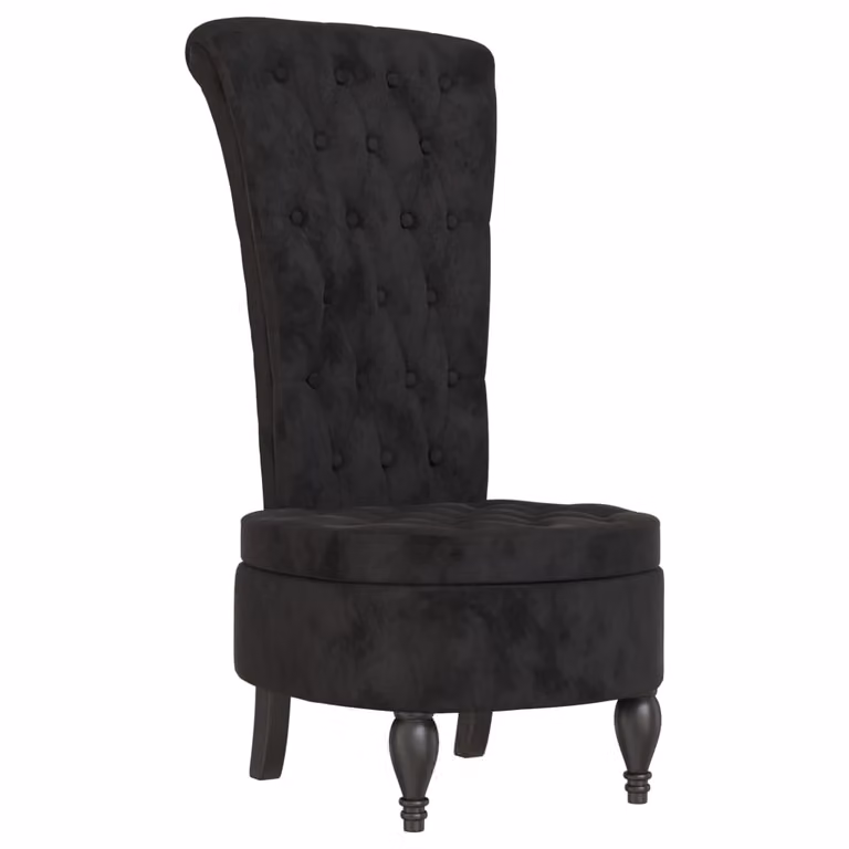 Sillón de respaldo alto vidaXL en terciopelo negro con detalles de botones y estructura de madera para salón u oficina, An/P/Al: 56 x 72,5 x 108 cm