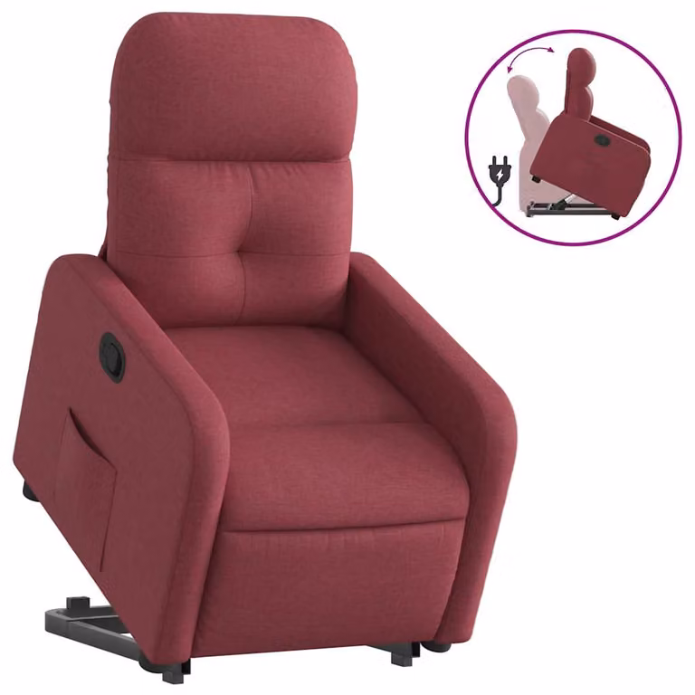 Sillón reclinable elevable vidaXL en tela color rojo con reposabrazos y diseño moderno para mayores