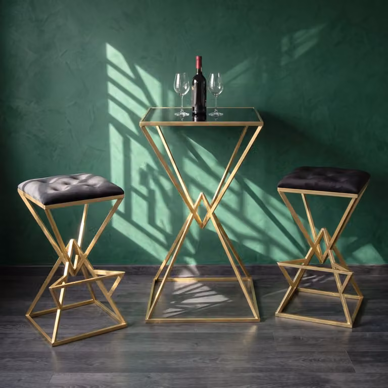 Mesa de bar moderna Mauro Ferretti con estructura de metal dorada y cristal negro, An/P/Al: 60 x 60 x 105 cm