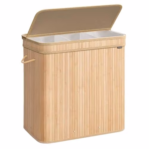 Cesto de ropa sucia SONGMICS de bambú con tapa y asas, 150 l, color beige