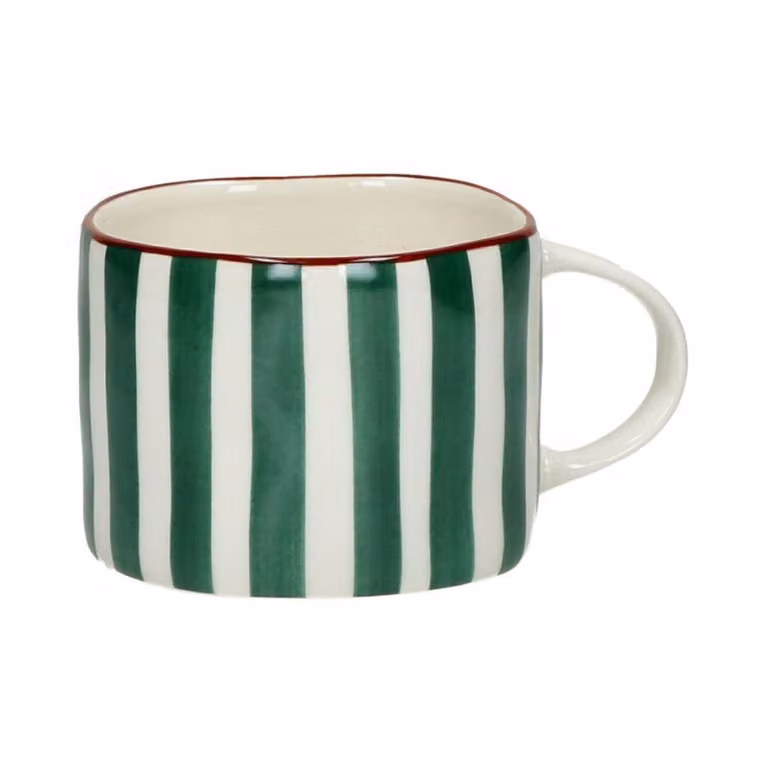 Taza de porcelana Pomax verde con diseño de rayas para adultos, Altura: 6.8 cm, Ancho: 12.3 cm, Profundidad: 8.8 cm