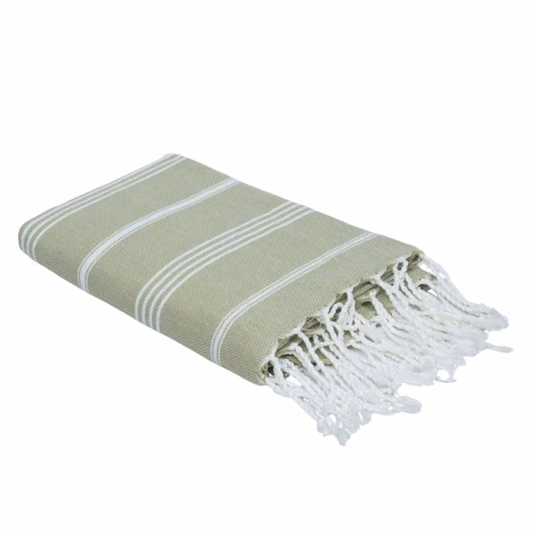 Pareo Fouta Febronie de algodón verde almendra An/P: 100 x 200 cm