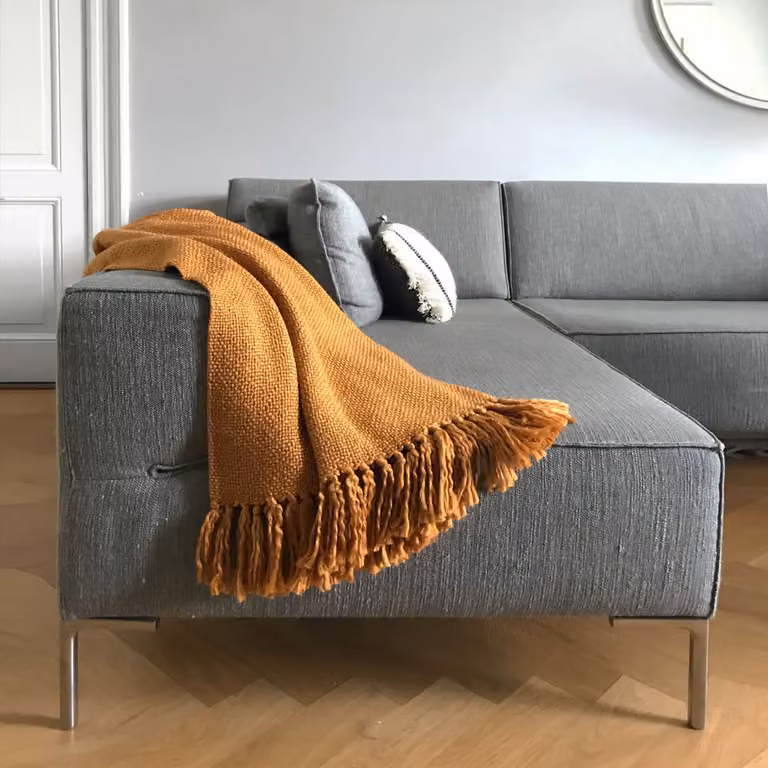 Manta de acrílico Malagoon en color amarillo y naranja con diseño de cuadros para adultos, An/P: 125 x 150 cm