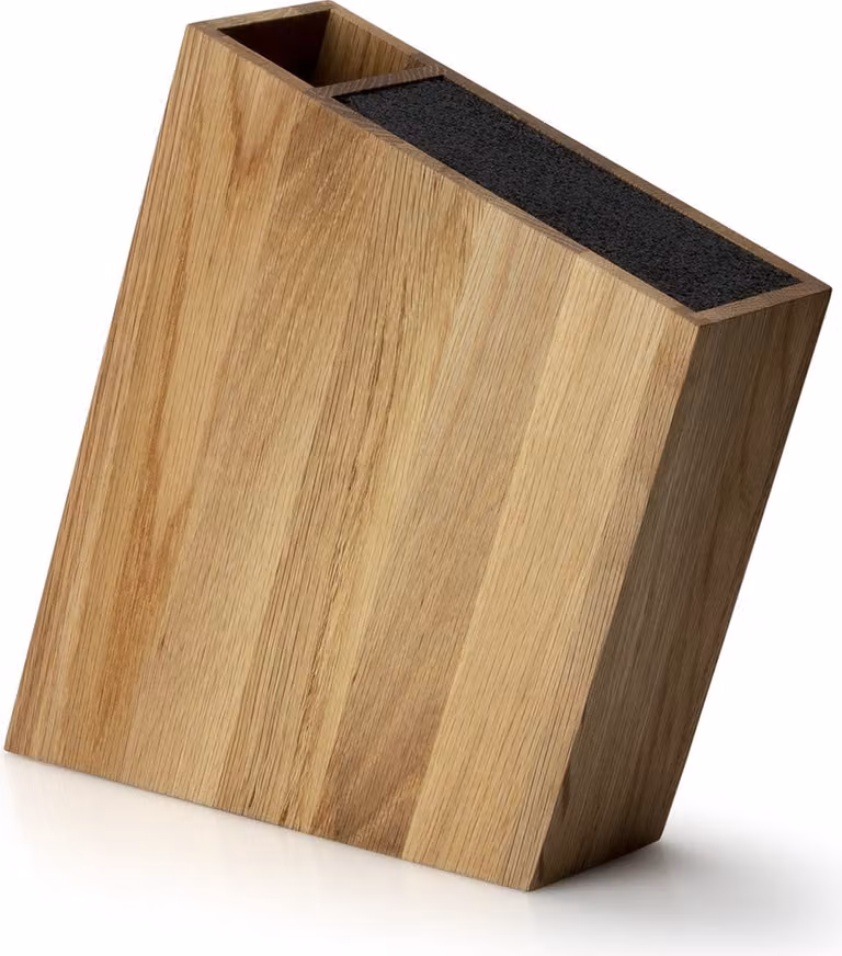Bloque de corte Continenta C4151 de madera de roble con base flexible y recipiente para utensilios, color marrón, An/P/Al: 24,5 x 24,5 x 8 cm