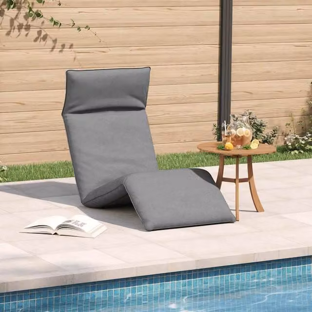Tumbona plegable SYFAX gris con tejido oxford y reposacabezas ajustable para jardín o terraza, Al x An x P: 175 x 54 x 8,5 cm