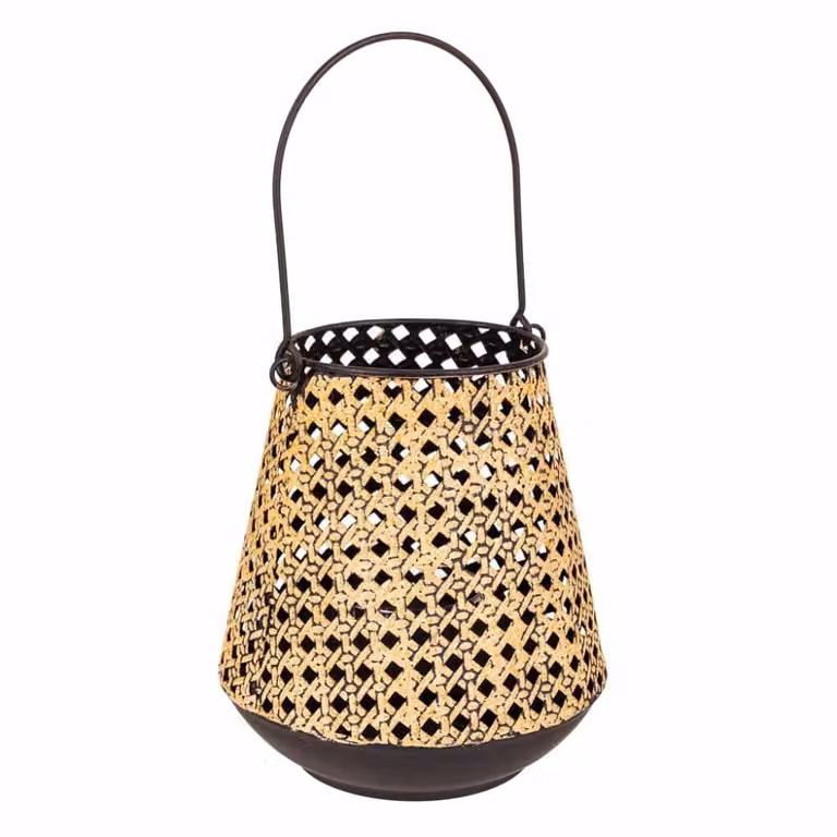 Portavelas colgante de metal Wanderlust deco estilo boho geométrico en color dorado y negro, An/P/Al: 17,5 x 17,5 x 19 cm